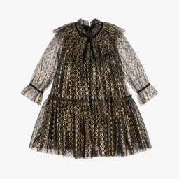 Junona-Girls Black & Metallic Gold Tulle Dress | Childrensalon