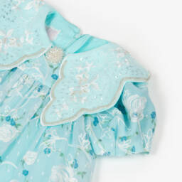 Junona-Girls Blue Embroidered Floral Chiffon Dress | Childrensalon