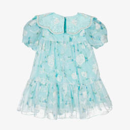 Junona-Girls Blue Embroidered Floral Chiffon Dress | Childrensalon