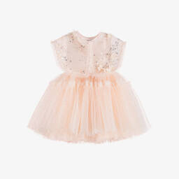 Girls Dusky Pink Tulle Dress with Beaded Collar
