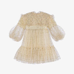 Junona-Girls Glittery Gold Tulle Dress & Cape Set | Childrensalon