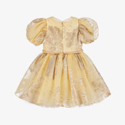 Junona-Girls Gold Organza Jacquard Dress | Childrensalon