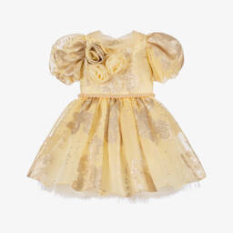 Junona-Girls Gold Organza Jacquard Dress | Childrensalon