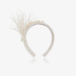 Junona-Girls Ivory Bead & Feather Hairband | Childrensalon