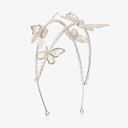 Junona-Girls Ivory Bead & Lace Butterfly Hairband | Childrensalon