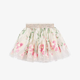 Junona-Girls Ivory Embroidered Tulle Skirt | Childrensalon