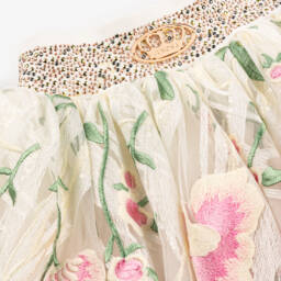 Junona-Girls Ivory Embroidered Tulle Skirt | Childrensalon