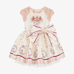 Junona-Baby Girls Ivory & Pink Satin Gingerbread Dress | Childrensalon