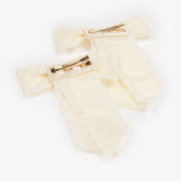 Junona-مشبك شعر ساتان لون عاجي للبنات (عدد 2) | Childrensalon