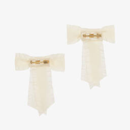 Junona-مشبك شعر ساتان لون عاجي للبنات (عدد 2) | Childrensalon