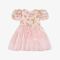 Junona-فستان تول مطرز بورود لون زهري للبنات | Childrensalon