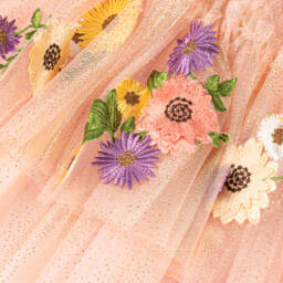 Junona-Girls Pink Embroidered Floral Tulle Skirt | Childrensalon