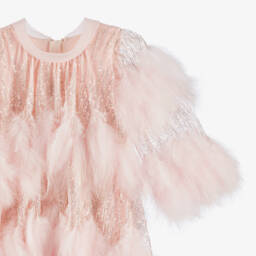 Junona-Girls Pink Feather & Sequin Dress | Childrensalon