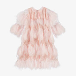 Junona-Girls Pink Feather & Sequin Dress | Childrensalon
