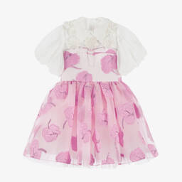 Junona-Girls Pink Floral Jacquard Dress | Childrensalon