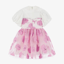 Junona-Girls Pink Floral Jacquard Dress | Childrensalon