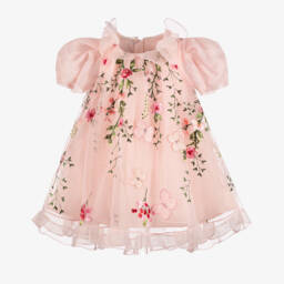 Junona-فستان تول مطرز بورود وفراشات لون زهري للبنات | Childrensalon