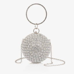 Junona-Girls Silver Rhinestone Ball Clutch Bag (14cm) | Childrensalon
