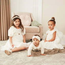 Junona-Girls White Chiffon Embroidered Dress | Childrensalon