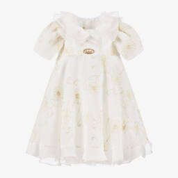 Junona-Girls White Chiffon Embroidered Dress | Childrensalon