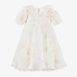 Junona-Girls White Chiffon Embroidered Dress | Childrensalon