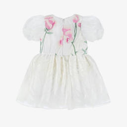 Junona-Girls White Embroidered Tulle Dress | Childrensalon