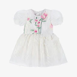 Junona-Girls White Embroidered Tulle Dress | Childrensalon