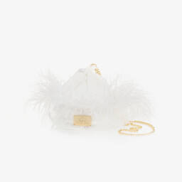 Junona-Girls White Feather Bag (14cm) | Childrensalon