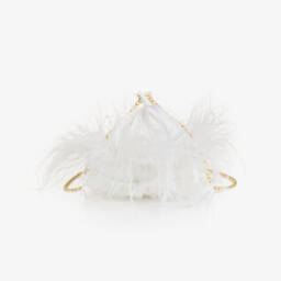 Junona-Girls White Feather Bag (14cm) | Childrensalon