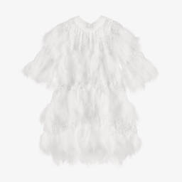 Junona-Girls White Feather & Sequin Dress | Childrensalon
