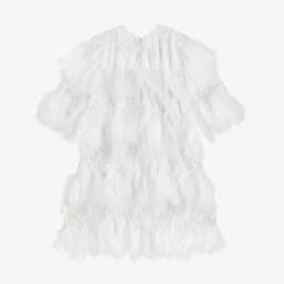 Junona-Girls White Feather & Sequin Dress | Childrensalon