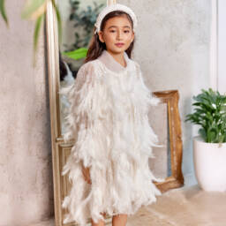 Junona-Girls White Feather & Sequin Dress | Childrensalon