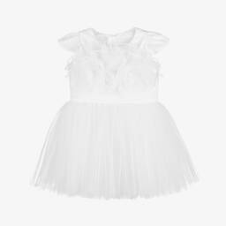 Junona-Girls White Flower Bodice Tulle Dress | Childrensalon