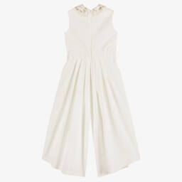 Junona-Girls White Notched Collar Jumpsuit | Childrensalon