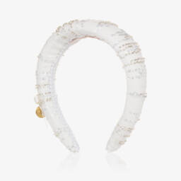 Junona-Girls White Padded Sequin Hairband | Childrensalon