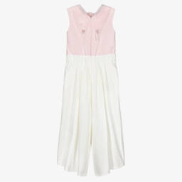 Junona-Girls White & Pink Flower Jumpsuit | Childrensalon