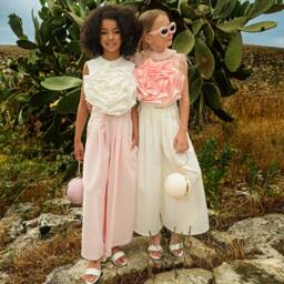 Junona-Girls White & Pink Flower Jumpsuit | Childrensalon