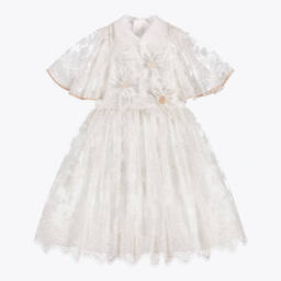 Junona-Girls White Tulle Dress With Collar | Childrensalon