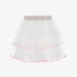 Junona-Girls White Tulle Ruffle Skirt | Childrensalon