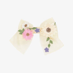 Junona-Ivory Embroidered Tulle Bow Hair Clip (21cm) | Childrensalon