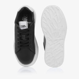 KARL LAGERFELD KIDS-Black Leather Lace-Up Trainers | Childrensalon