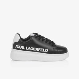 KARL LAGERFELD KIDS-Black Leather Lace-Up Trainers | Childrensalon