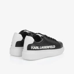 KARL LAGERFELD KIDS-Black Leather Lace-Up Trainers | Childrensalon