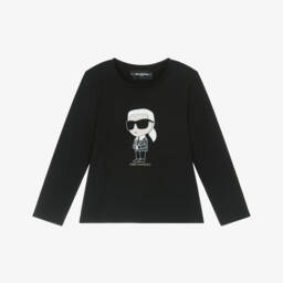 KARL LAGERFELD KIDS-Girls Black & White Striped Pleated Knit Skirt with Logo | Childrensalon