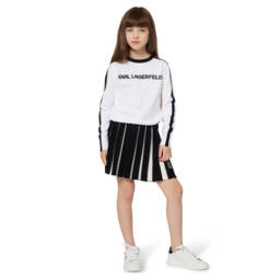 KARL LAGERFELD KIDS-Girls Black & White Striped Pleated Knit Skirt with Logo | Childrensalon