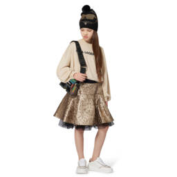 KARL LAGERFELD KIDS-Girls Gold Foil Effect Pleated Skirt | Childrensalon