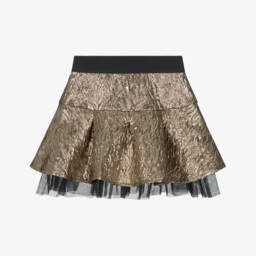 KARL LAGERFELD KIDS-Girls Gold Foil Effect Pleated Skirt | Childrensalon