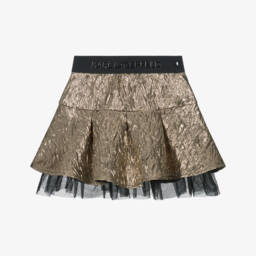 KARL LAGERFELD KIDS-Girls Gold Foil Effect Pleated Skirt | Childrensalon