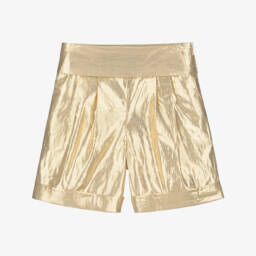 KARL LAGERFELD KIDS-Girls Gold Lamé Shorts | Childrensalon