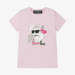 KARL LAGERFELD KIDS Girls Pink Cotton Choupette T-Shirt
